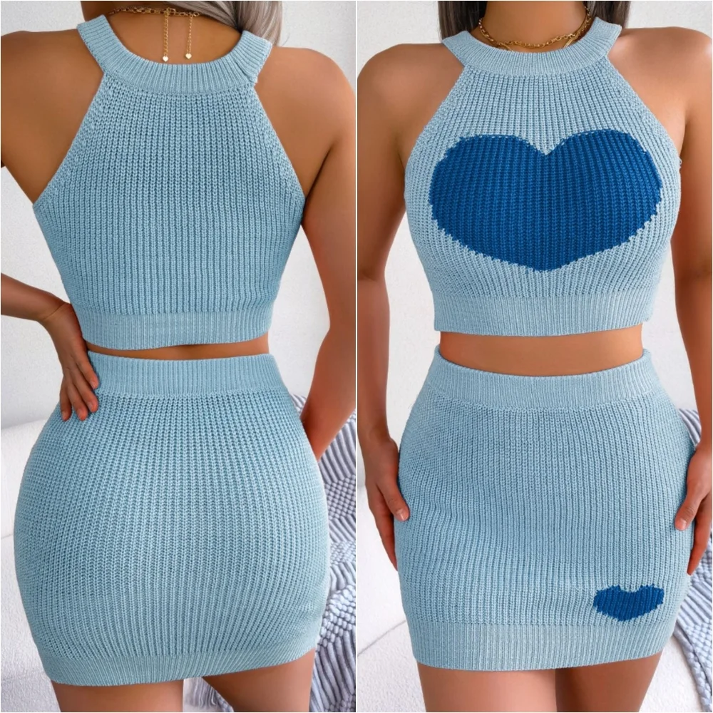 Sweetheart Ribbed Knit Set - Blue - Picture 2 of 5